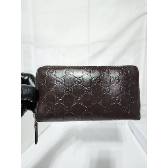 Authentic Gucci Signature Continental Zip Around Leather Wallet Chocolate Brown - Picture 1 of 13